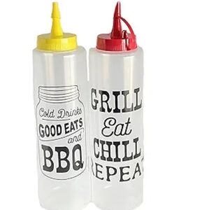 BBQ Condiment Bottles, 2-ct. Packs, Red top, Yellow top w/ clear bottles